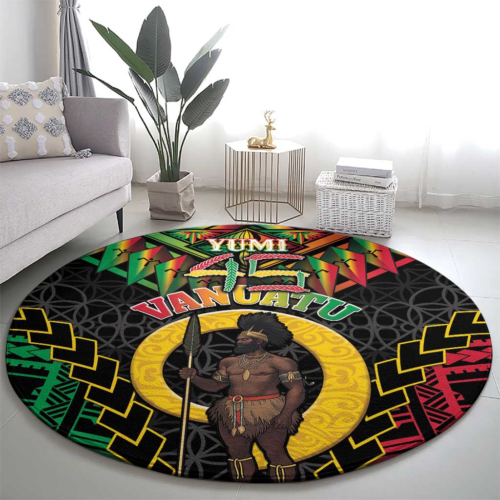 Vanuatu 45th Anniversary Independence Day Round Carpet Melanesian Warrior With Sand Drawing Pattern LT05