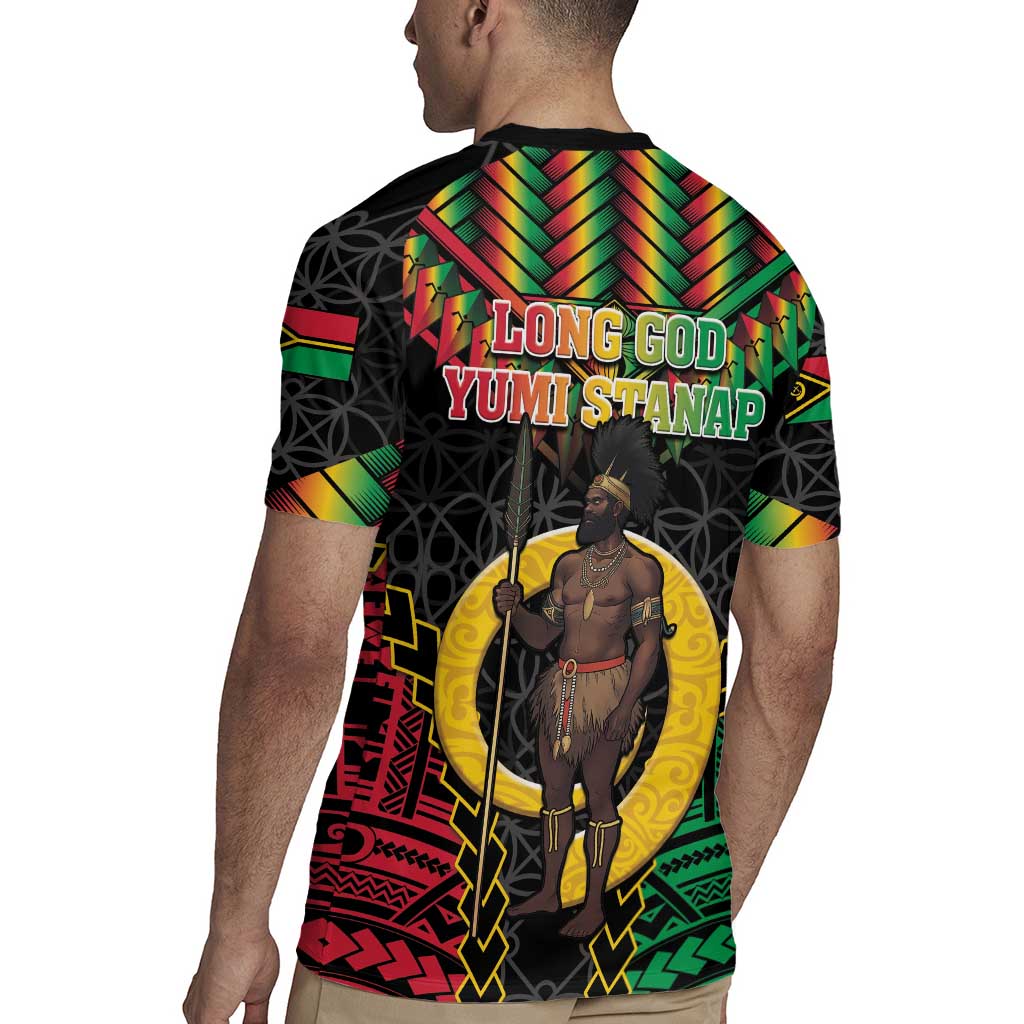 Vanuatu 45th Anniversary Independence Day Rugby Jersey Melanesian Warrior With Sand Drawing Pattern LT05