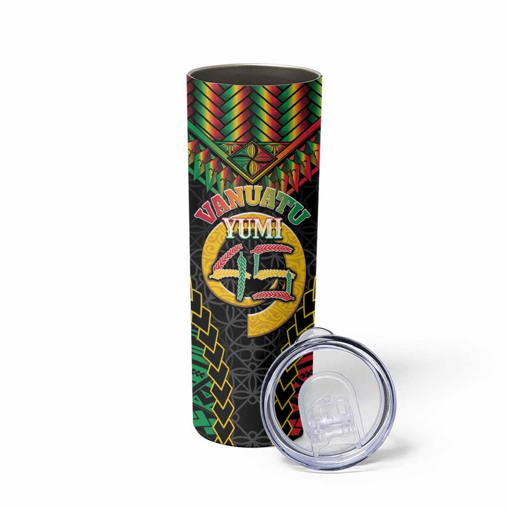 Vanuatu 45th Anniversary Independence Day Skinny Tumbler Melanesian Warrior With Sand Drawing Pattern LT05