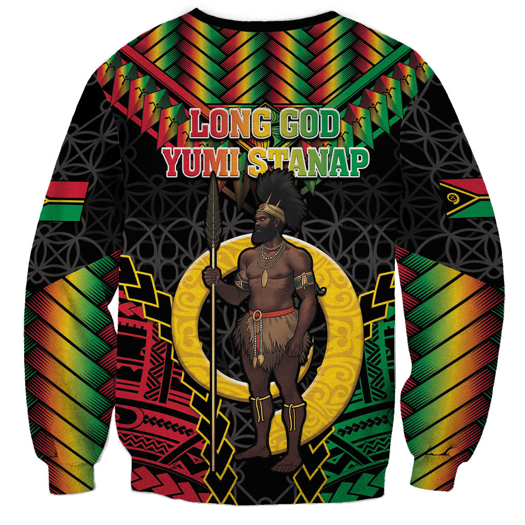 Vanuatu 46th Anniversary Independence Day Sweatshirt Melanesian Warrior With Sand Drawing Pattern LT05 - Polynesian Pride