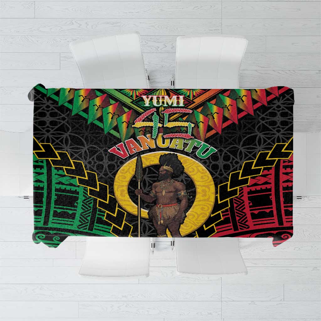 Vanuatu 45th Anniversary Independence Day Tablecloth Melanesian Warrior With Sand Drawing Pattern LT05