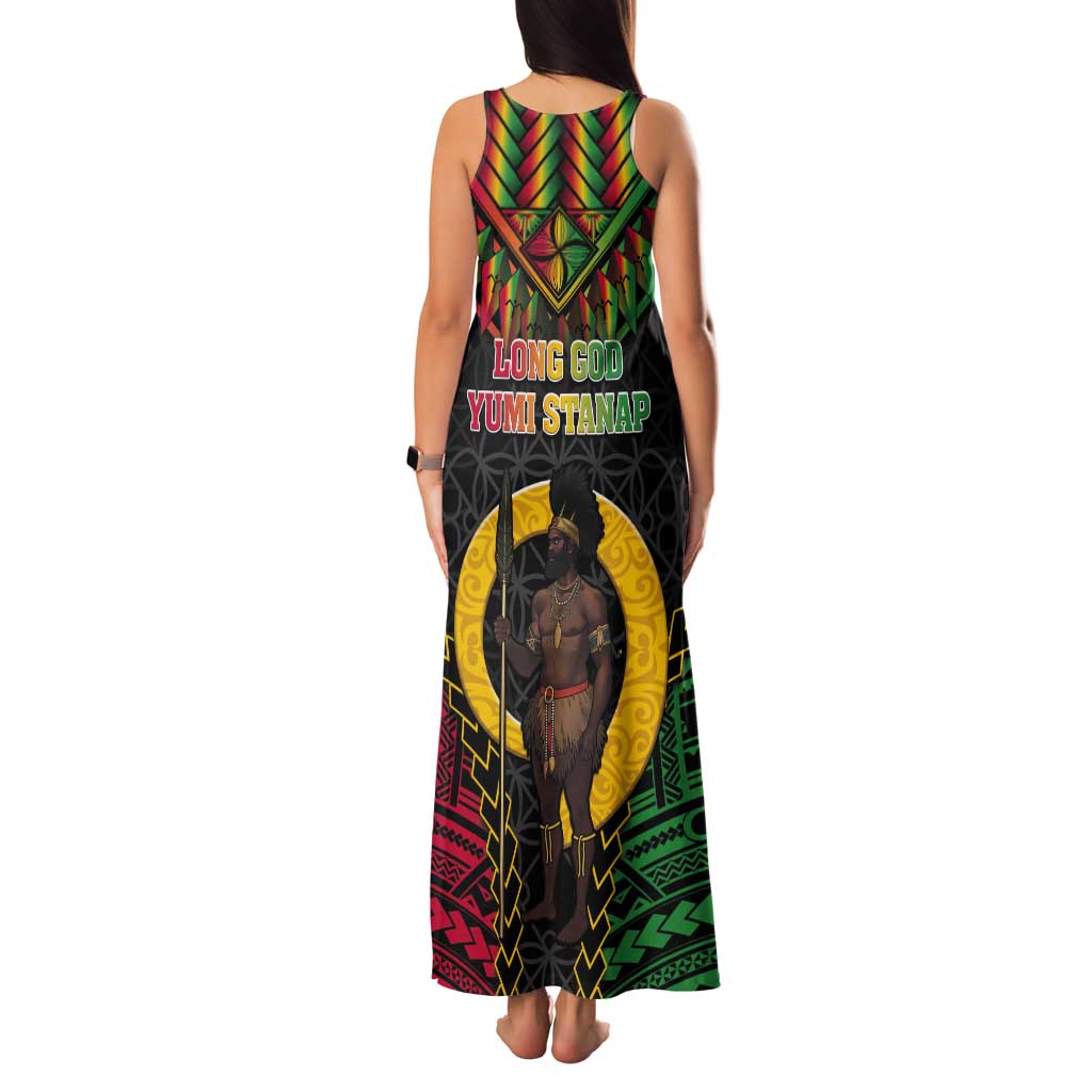 Vanuatu 45th Anniversary Independence Day Tank Maxi Dress Melanesian Warrior With Sand Drawing Pattern LT05