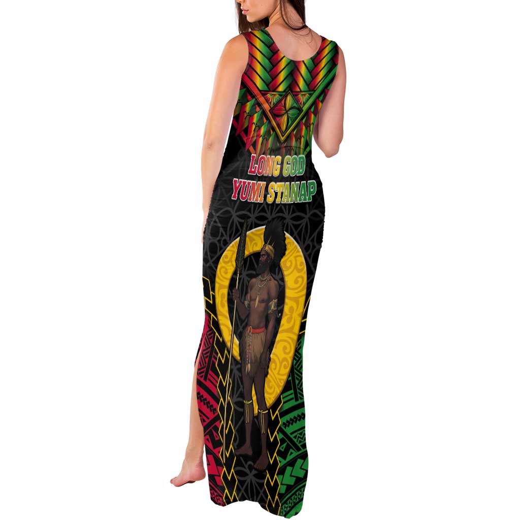 Vanuatu 45th Anniversary Independence Day Tank Maxi Dress Melanesian Warrior With Sand Drawing Pattern LT05