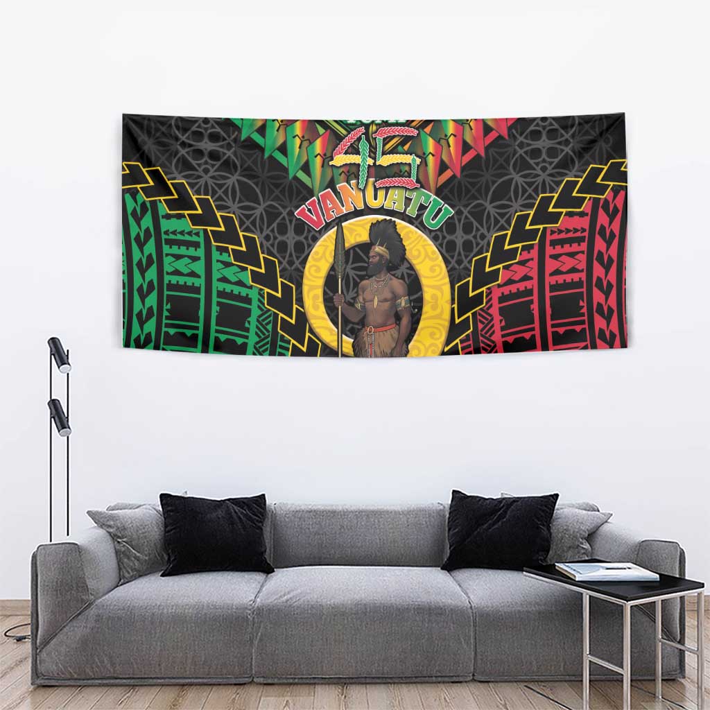 Vanuatu 45th Anniversary Independence Day Tapestry Melanesian Warrior With Sand Drawing Pattern LT05
