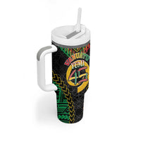 Vanuatu 45th Anniversary Independence Day Tumbler With Handle Melanesian Warrior With Sand Drawing Pattern LT05