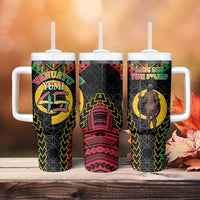 Vanuatu 45th Anniversary Independence Day Tumbler With Handle Melanesian Warrior With Sand Drawing Pattern LT05