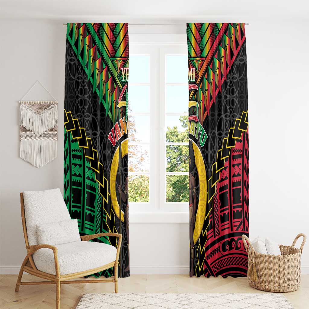 Vanuatu 45th Anniversary Independence Day Window Curtain Melanesian Warrior With Sand Drawing Pattern LT05