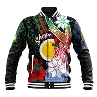 Personalised Vanuatu Shefa Day Baseball Jacket Floral Pattern LT05 Unisex Black - Polynesian Pride