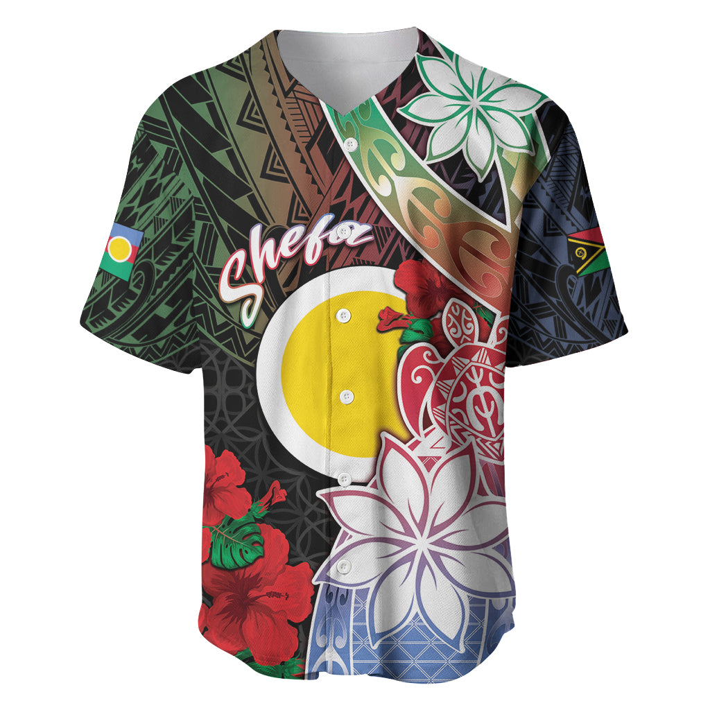 Personalised Vanuatu Shefa Day Baseball Jersey Floral Pattern LT05 Black - Polynesian Pride