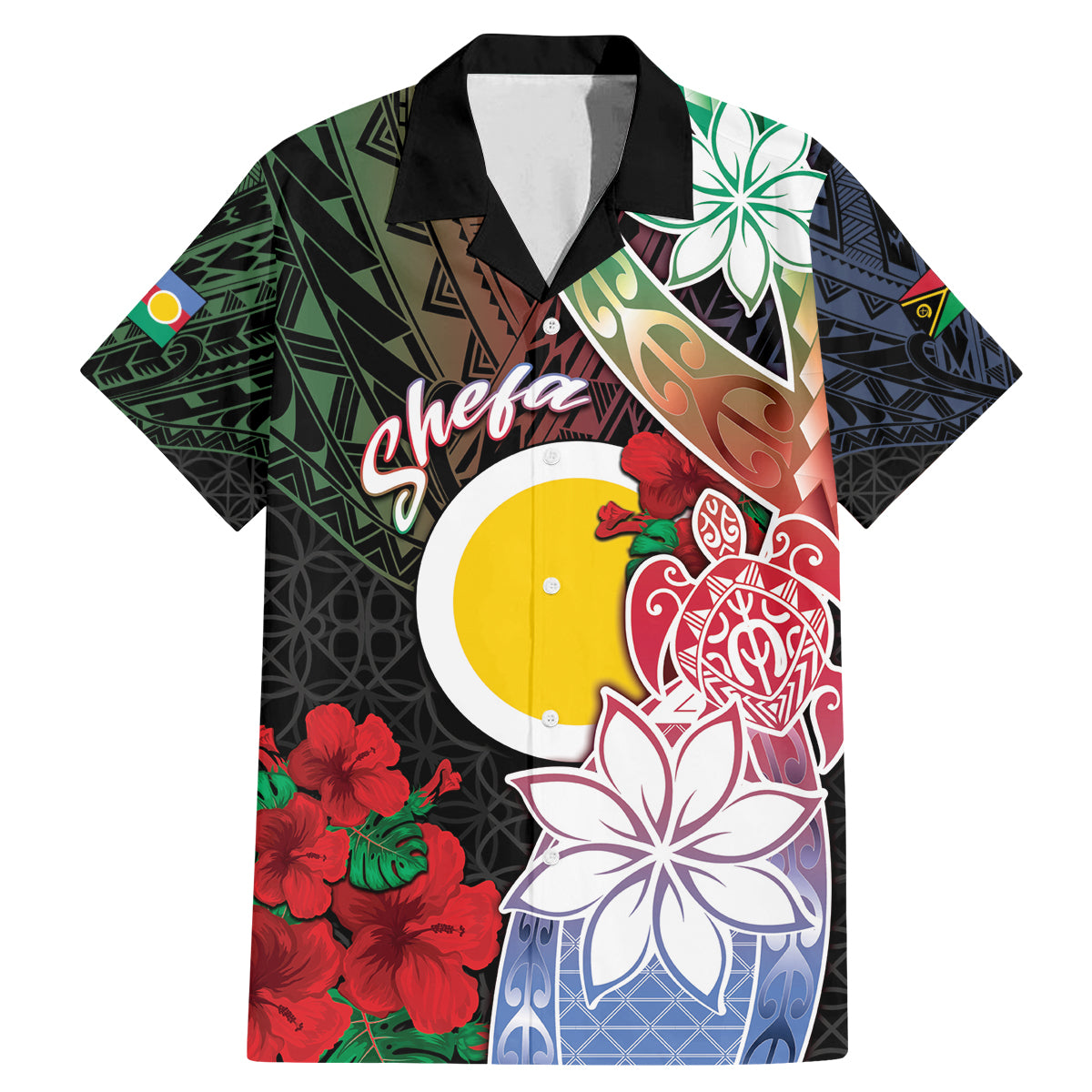 Personalised Vanuatu Shefa Day Family Matching Mermaid Dress and Hawaiian Shirt Floral Pattern LT05 Dad's Shirt - Short Sleeve Black - Polynesian Pride