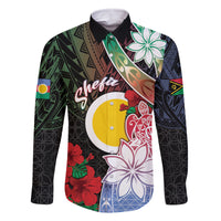 Personalised Vanuatu Shefa Day Family Matching Off The Shoulder Long Sleeve Dress and Hawaiian Shirt Floral Pattern