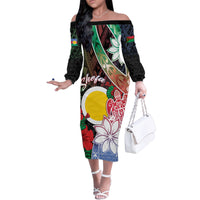 Personalised Vanuatu Shefa Day Family Matching Off The Shoulder Long Sleeve Dress and Hawaiian Shirt Floral Pattern