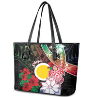 Vanuatu Shefa Day Leather Tote Bag Floral Pattern LT05 - Polynesian Pride