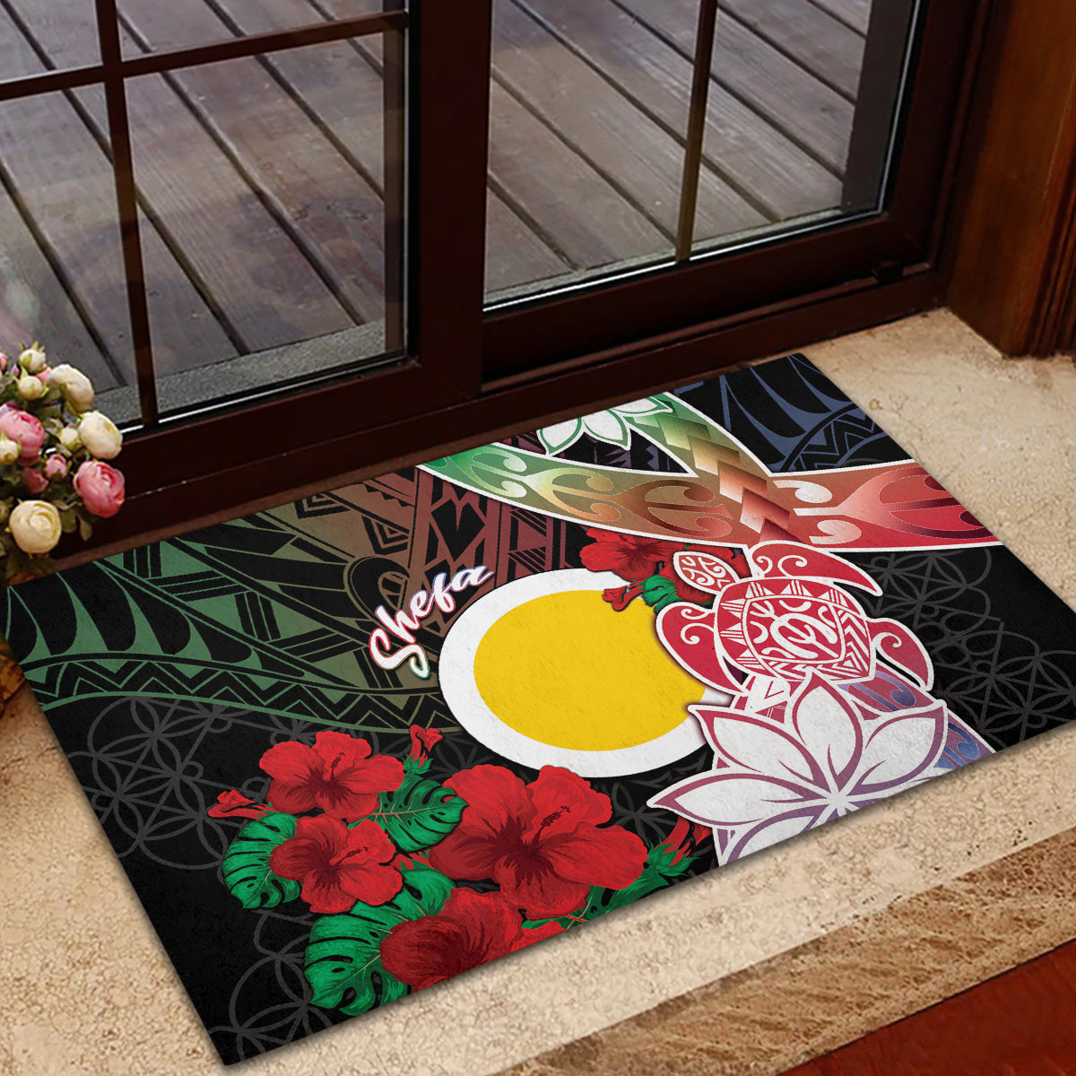 Vanuatu Shefa Day Rubber Doormat Floral Pattern LT05 - Polynesian Pride