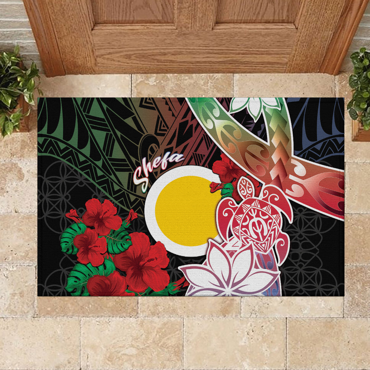 Vanuatu Shefa Day Rubber Doormat Floral Pattern LT05 - Polynesian Pride