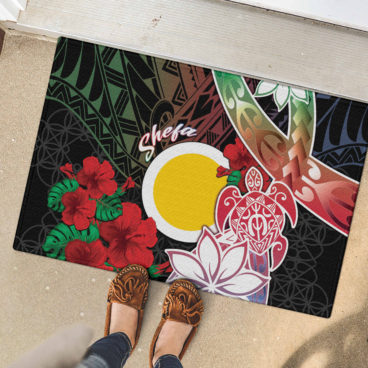 Vanuatu Shefa Day Rubber Doormat Floral Pattern LT05 - Polynesian Pride