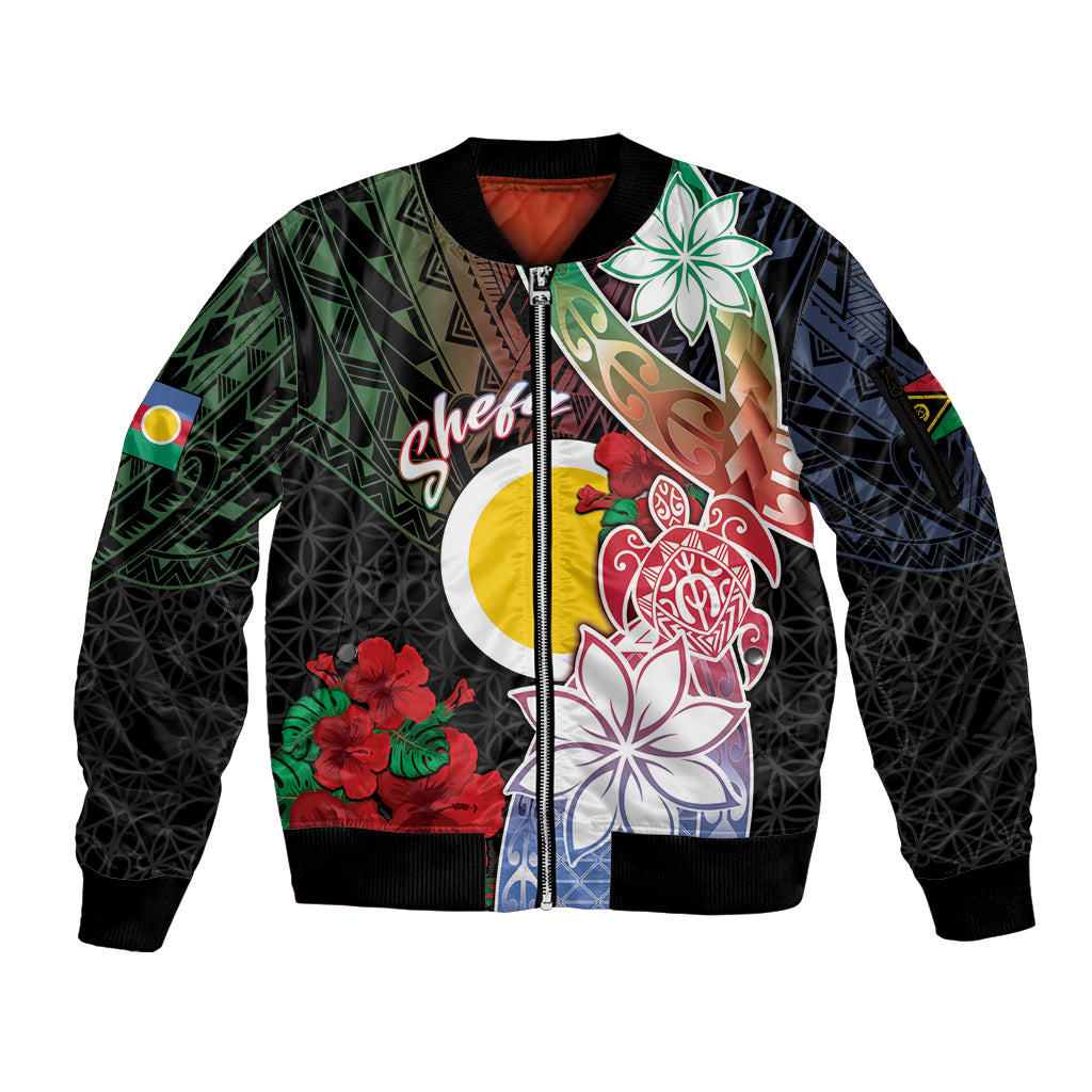 Personalised Vanuatu Shefa Day Sleeve Zip Bomber Jacket Floral Pattern
