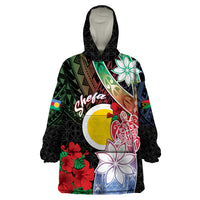 Personalised Vanuatu Shefa Day Wearable Blanket Hoodie Floral Pattern LT05 One Size Black - Polynesian Pride