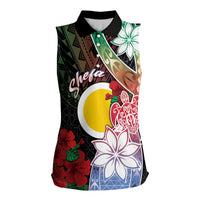 Personalised Vanuatu Shefa Day Women Sleeveless Polo Shirt Floral Pattern LT05 Female Black - Polynesian Pride