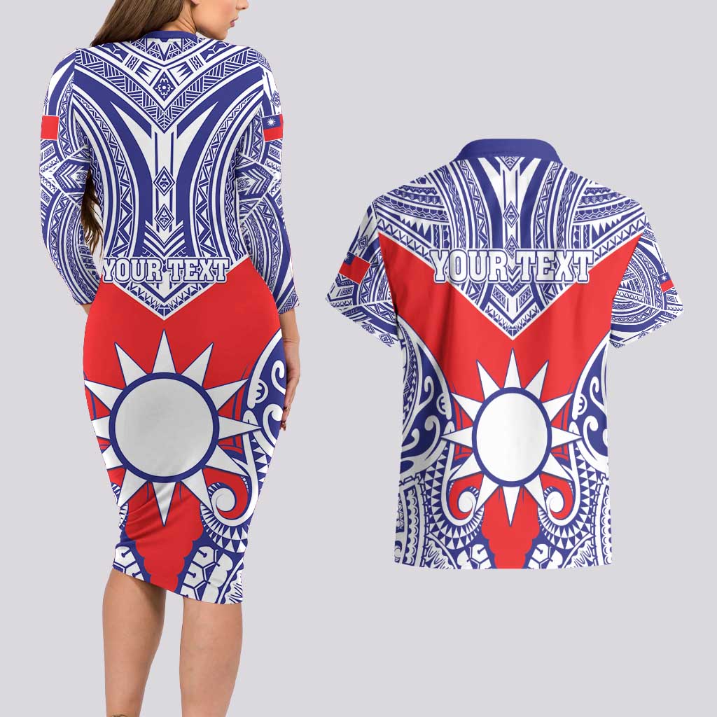 Personalised Taiwan Couples Matching Long Sleeve Bodycon Dress and Hawaiian Shirt Austronesian Tribal Tattoo Red - Polynesian Pride