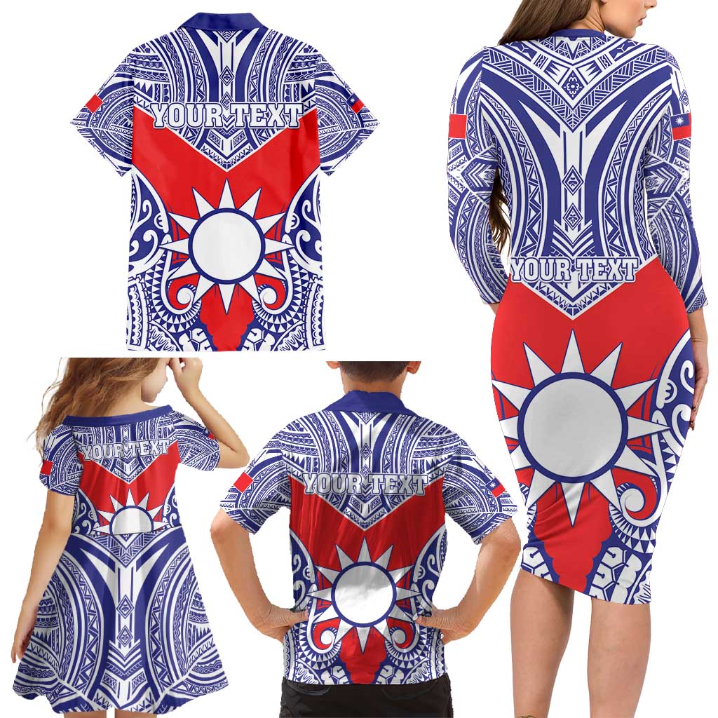 Personalised Taiwan Family Matching Long Sleeve Bodycon Dress and Hawaiian Shirt Austronesian Tribal Tattoo Red - Polynesian Pride