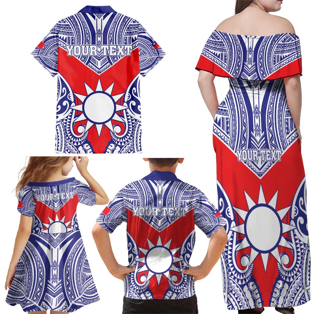 Personalised Taiwan Family Matching Off Shoulder Maxi Dress and Hawaiian Shirt Austronesian Tribal Tattoo Red - Polynesian Pride