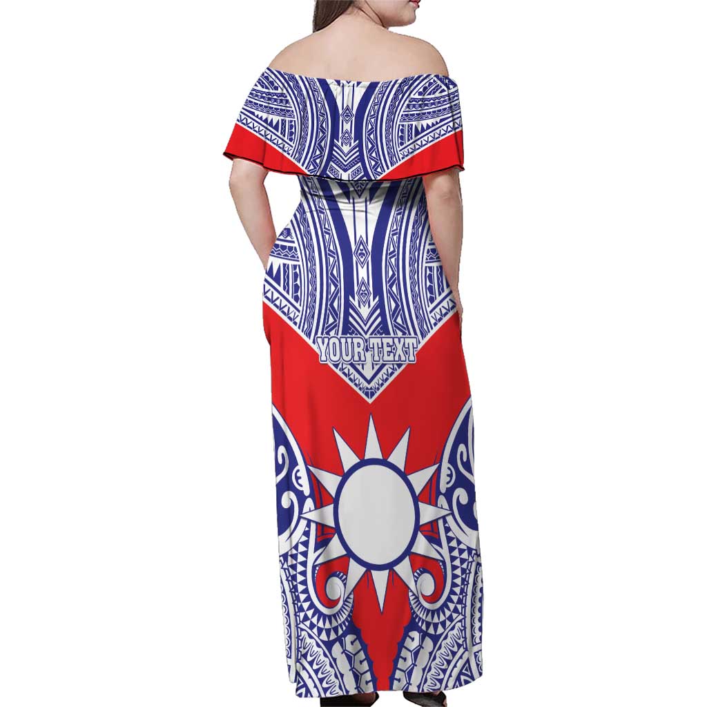 Personalised Taiwan Family Matching Off Shoulder Maxi Dress and Hawaiian Shirt Austronesian Tribal Tattoo Red - Polynesian Pride