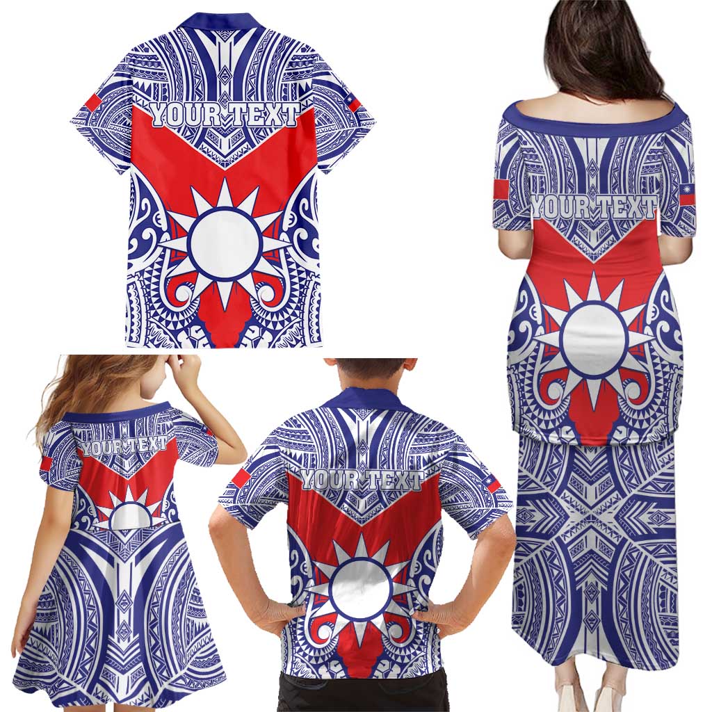 Personalised Taiwan Family Matching Puletasi and Hawaiian Shirt Austronesian Tribal Tattoo Red - Polynesian Pride