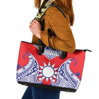 Taiwan Leather Tote Bag Austronesian Tribal Tattoo Red - Polynesian Pride