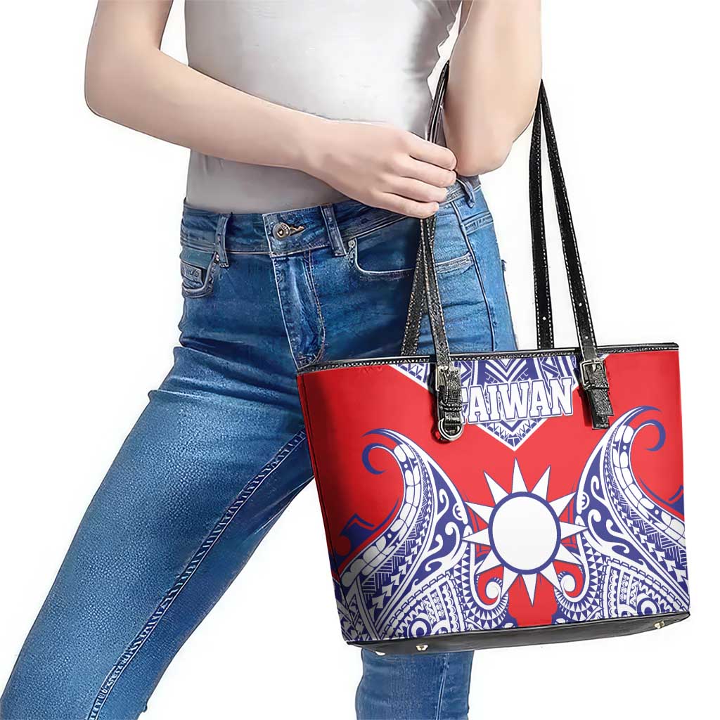Taiwan Leather Tote Bag Austronesian Tribal Tattoo Red - Polynesian Pride