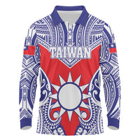 Personalised Taiwan Long Sleeve Polo Shirt Austronesian Tribal Tattoo Red - Polynesian Pride