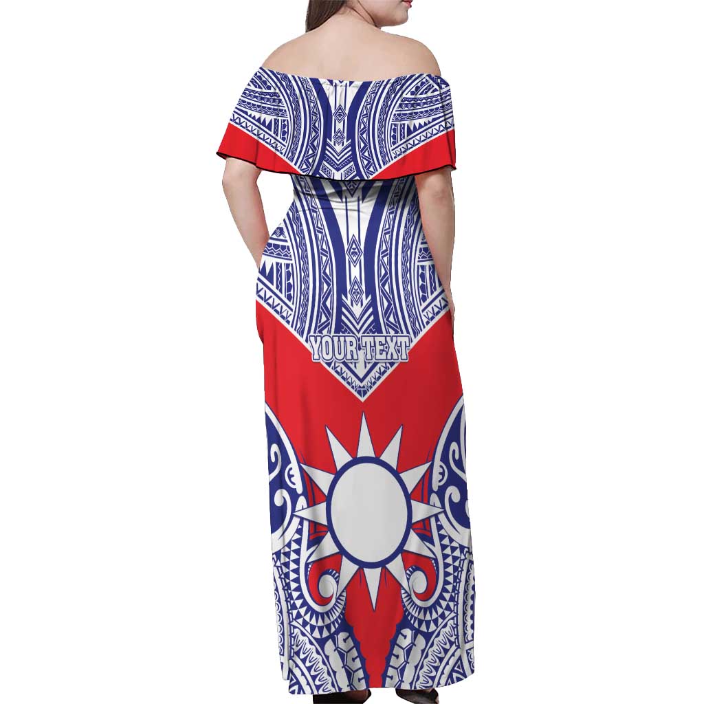 Personalised Taiwan Off Shoulder Maxi Dress Austronesian Tribal Tattoo Red - Polynesian Pride