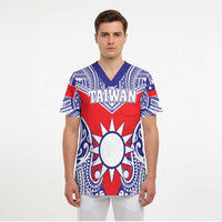 Personalised Taiwan Scrub Top Austronesian Tribal Tattoo Red - Polynesian Pride