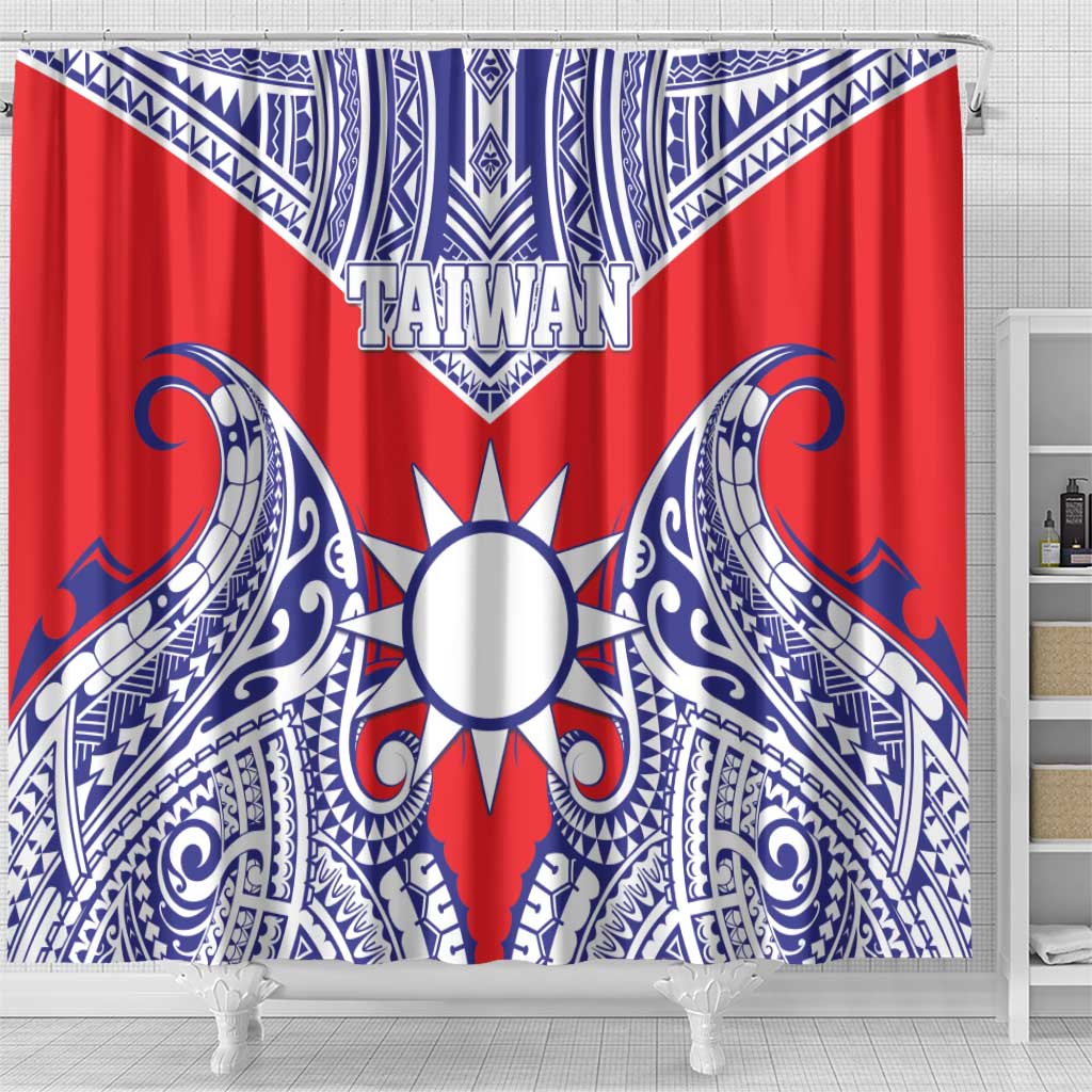 Taiwan Shower Curtain Austronesian Tribal Tattoo Red - Polynesian Pride