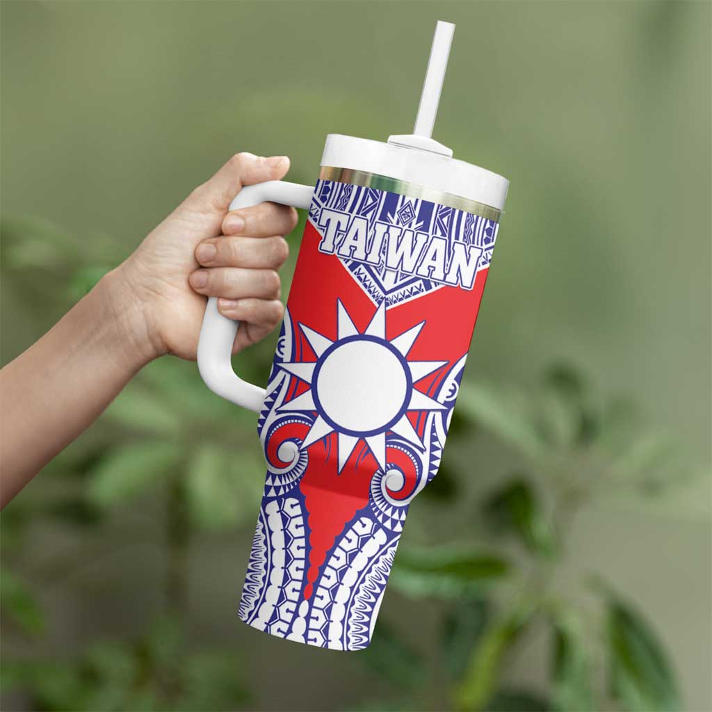 Personalised Taiwan Tumbler With Handle Austronesian Tribal Tattoo Red - Polynesian Pride