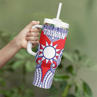 Personalised Taiwan Tumbler With Handle Austronesian Tribal Tattoo Red - Polynesian Pride