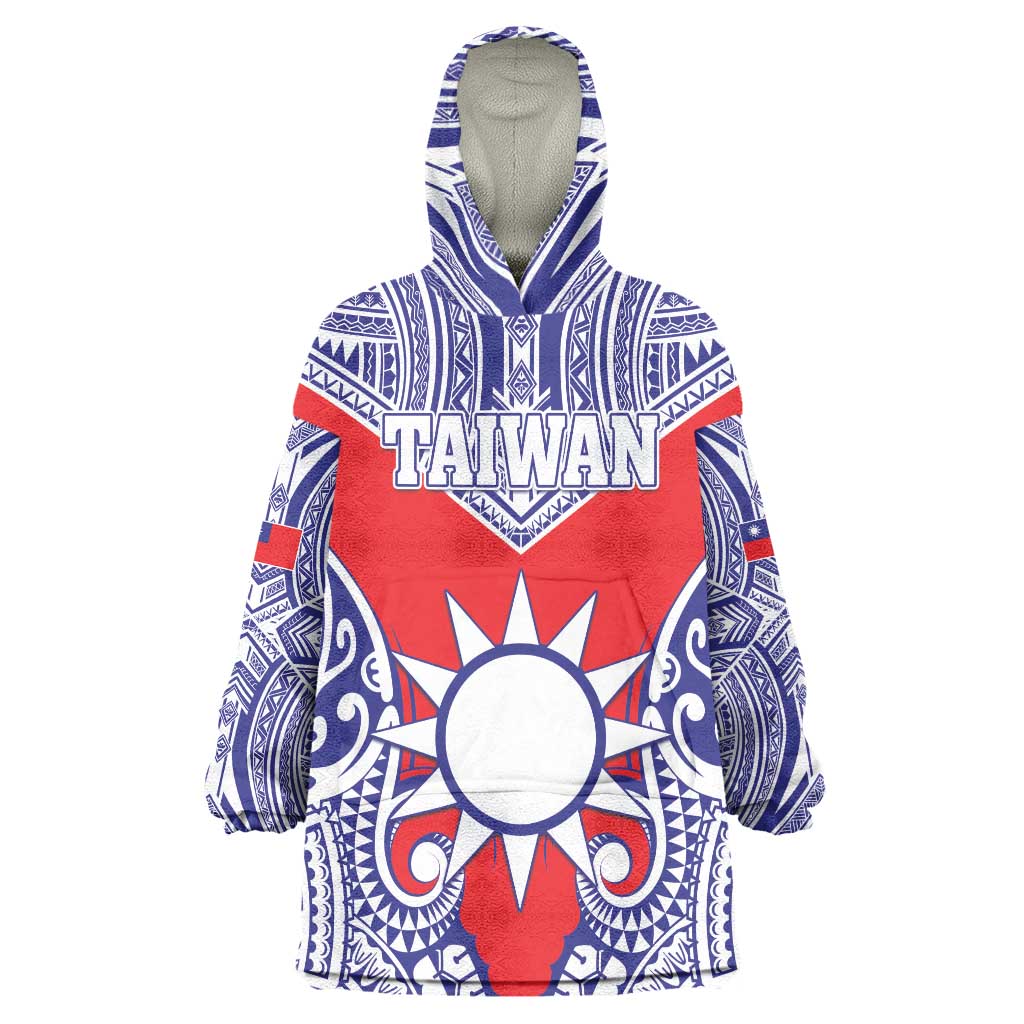 Personalised Taiwan Wearable Blanket Hoodie Austronesian Tribal Tattoo Red - Polynesian Pride
