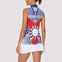 Personalised Taiwan Women Sleeveless Polo Shirt Austronesian Tribal Tattoo Red - Polynesian Pride