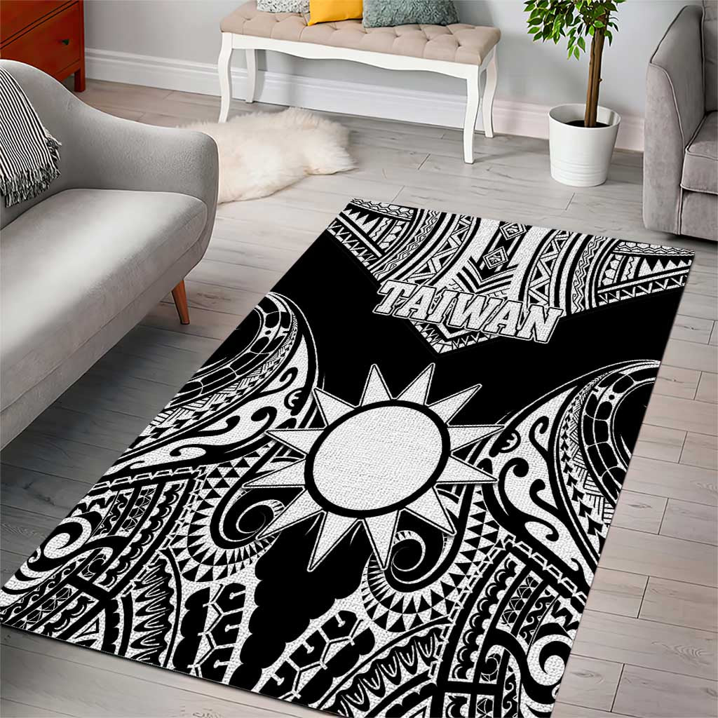 Taiwan Area Rug Austronesian Tribal Tattoo Black - Polynesian Pride
