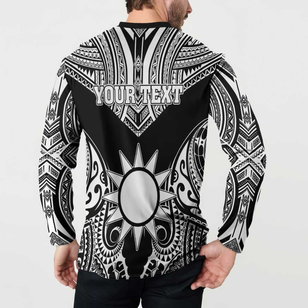 Personalised Taiwan Button Sweatshirt Austronesian Tribal Tattoo Black - Polynesian Pride