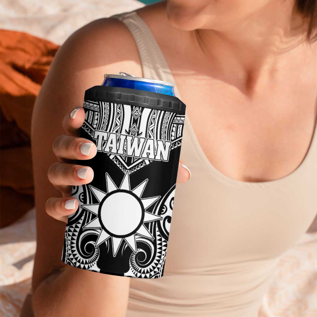 Personalised Taiwan 4 in 1 Can Cooler Tumbler Austronesian Tribal Tattoo Black - Polynesian Pride