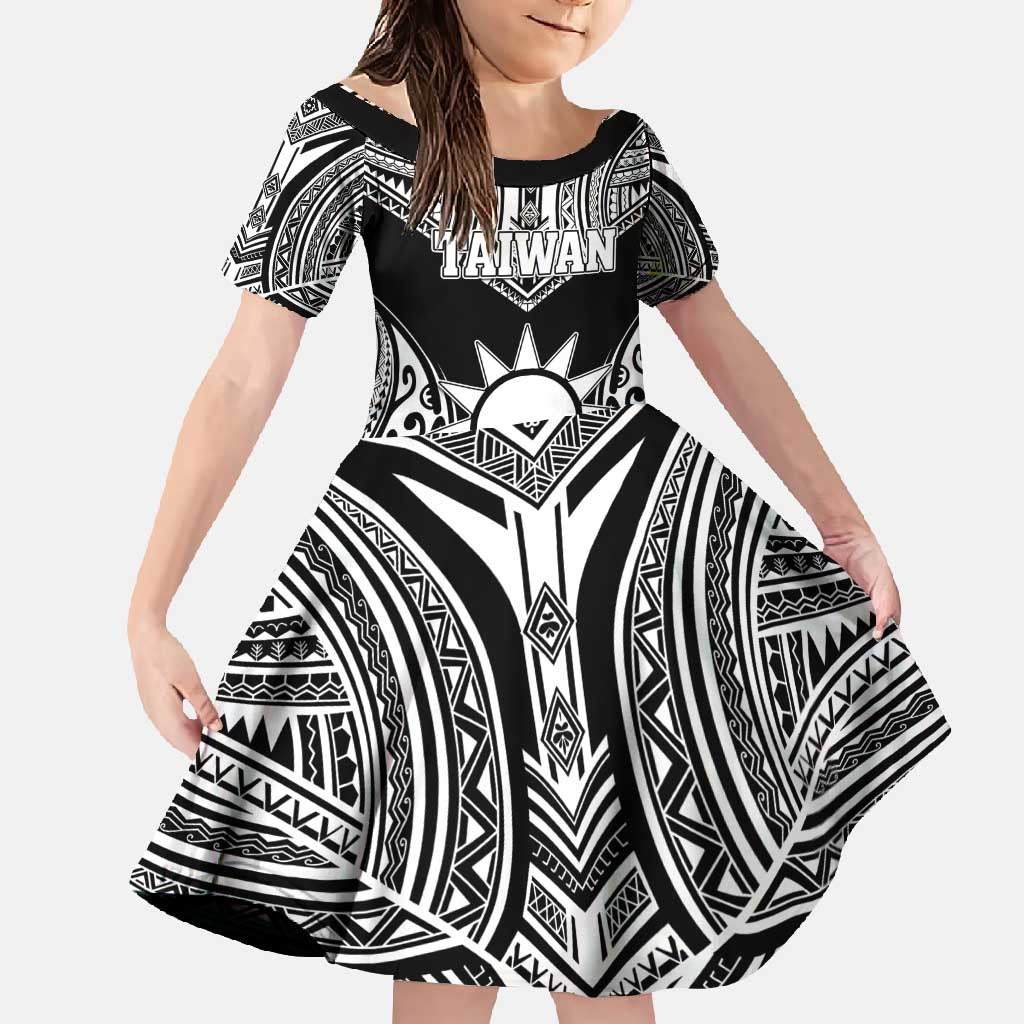 Personalised Taiwan Family Matching Long Sleeve Bodycon Dress and Hawaiian Shirt Austronesian Tribal Tattoo Black - Polynesian Pride