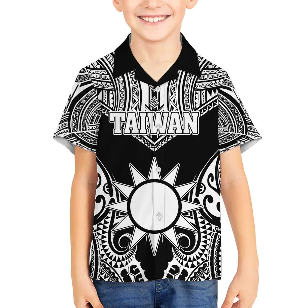 Personalised Taiwan Family Matching Off Shoulder Maxi Dress and Hawaiian Shirt Austronesian Tribal Tattoo Black - Polynesian Pride