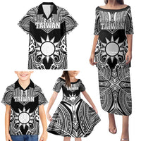 Personalised Taiwan Family Matching Puletasi and Hawaiian Shirt Austronesian Tribal Tattoo Black - Polynesian Pride
