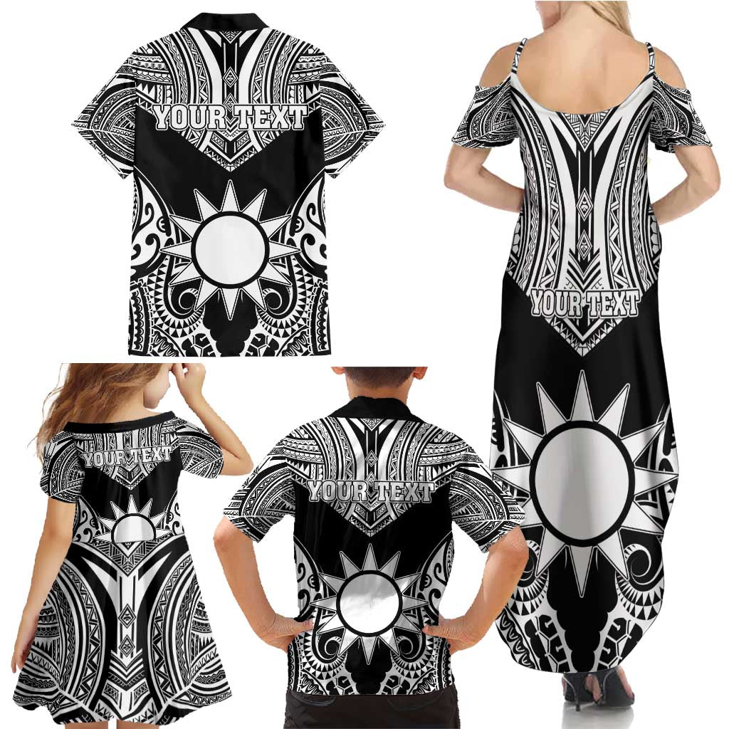 Personalised Taiwan Family Matching Summer Maxi Dress and Hawaiian Shirt Austronesian Tribal Tattoo Black - Polynesian Pride