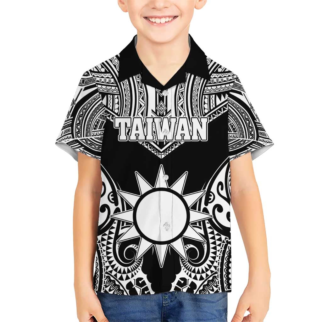 Personalised Taiwan Kid Hawaiian Shirt Austronesian Tribal Tattoo Black - Polynesian Pride