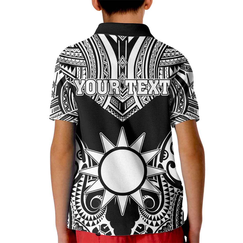 Personalised Taiwan Kid Polo Shirt Austronesian Tribal Tattoo Black - Polynesian Pride