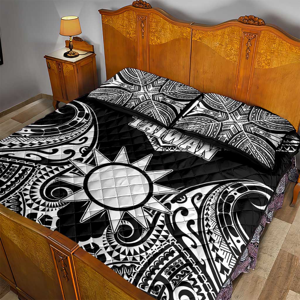 Taiwan Quilt Bed Set Austronesian Tribal Tattoo Black - Polynesian Pride