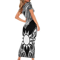 Personalised Taiwan Short Sleeve Bodycon Dress Austronesian Tribal Tattoo Black - Polynesian Pride
