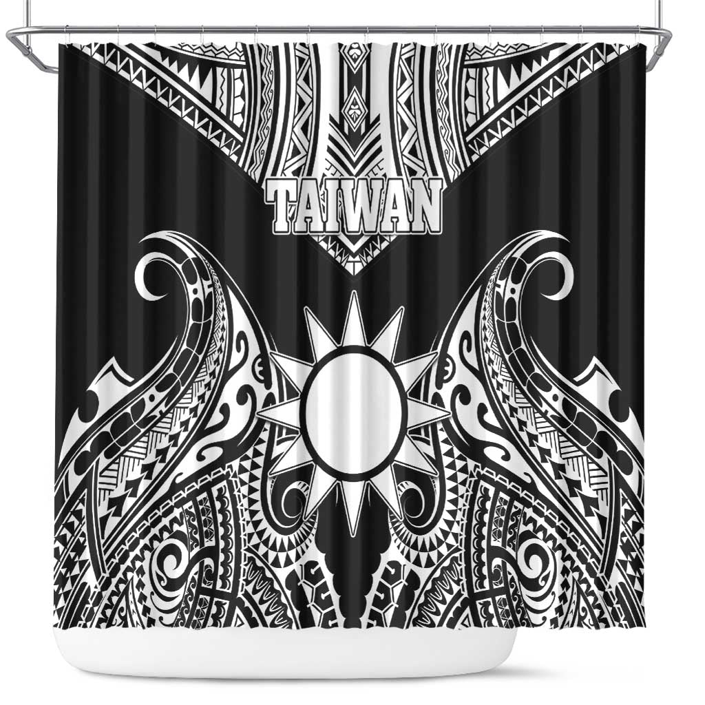 Taiwan Shower Curtain Austronesian Tribal Tattoo Black - Polynesian Pride